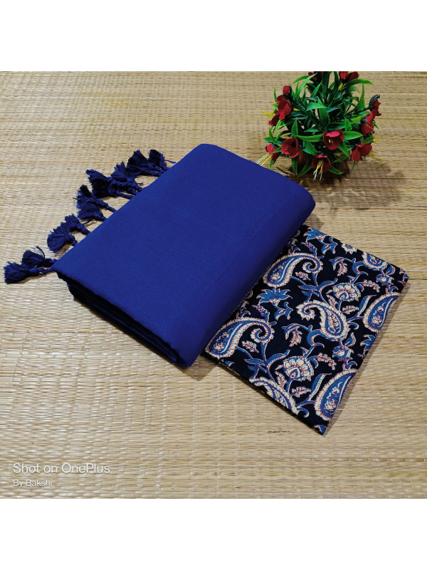 Plain khadi with Blouse(Blue) Plain khadi with Blouse(Blue)